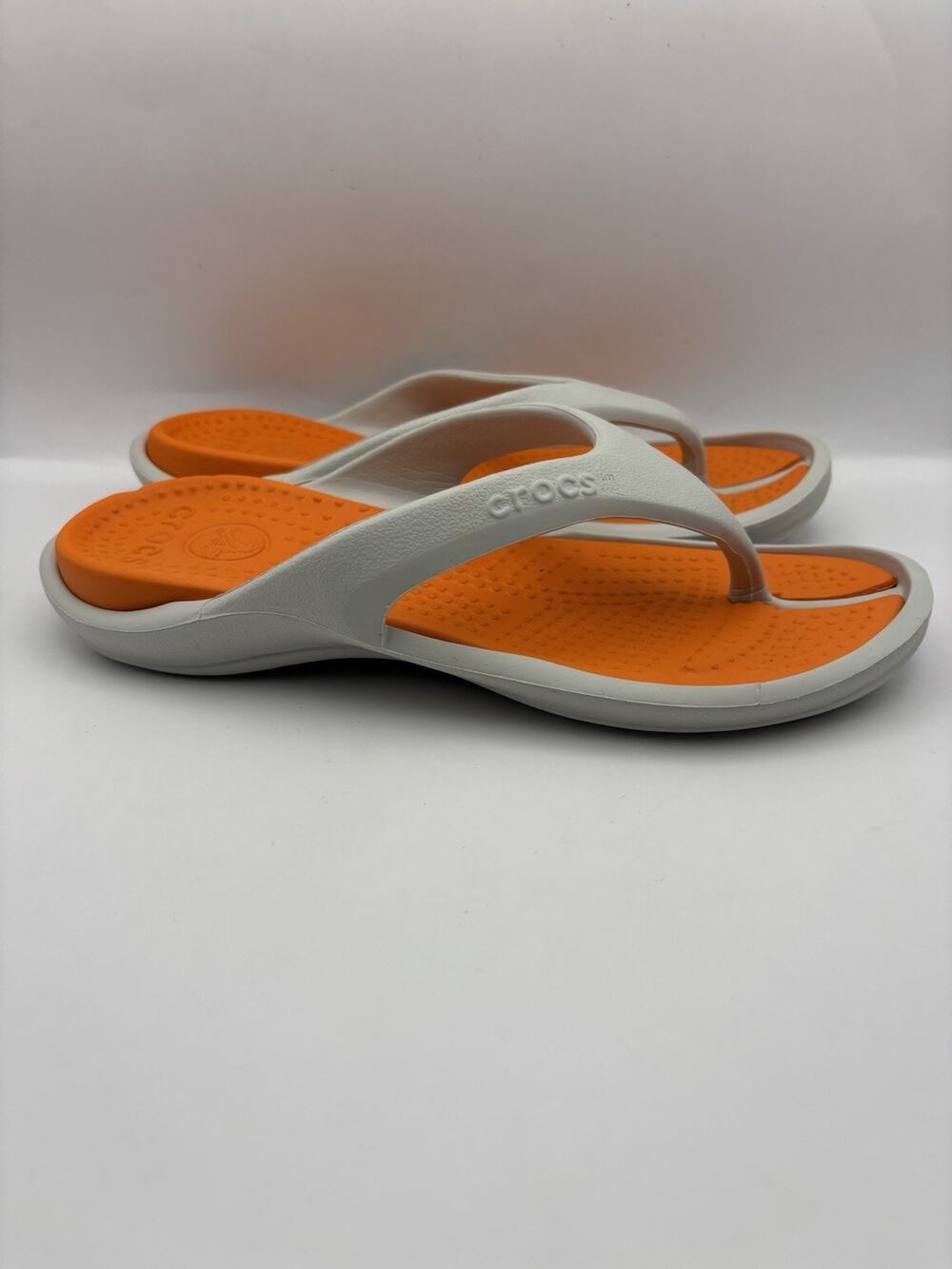 Crocs Athens Thong White And Orange Sandals Women Size 10 Men Size 8